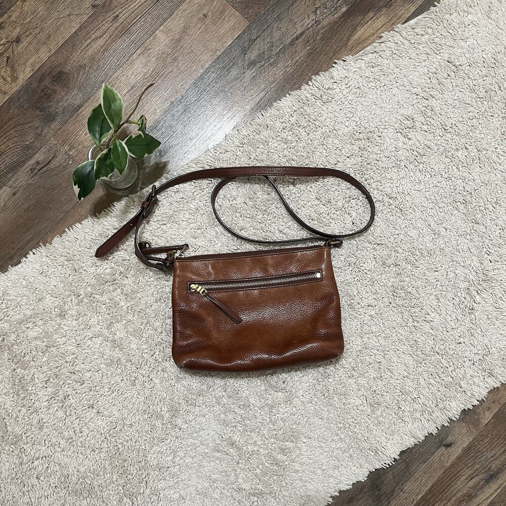 Fossil Cognac Brown Pebbles Cowhide Leather Fiona Crossbody Bag